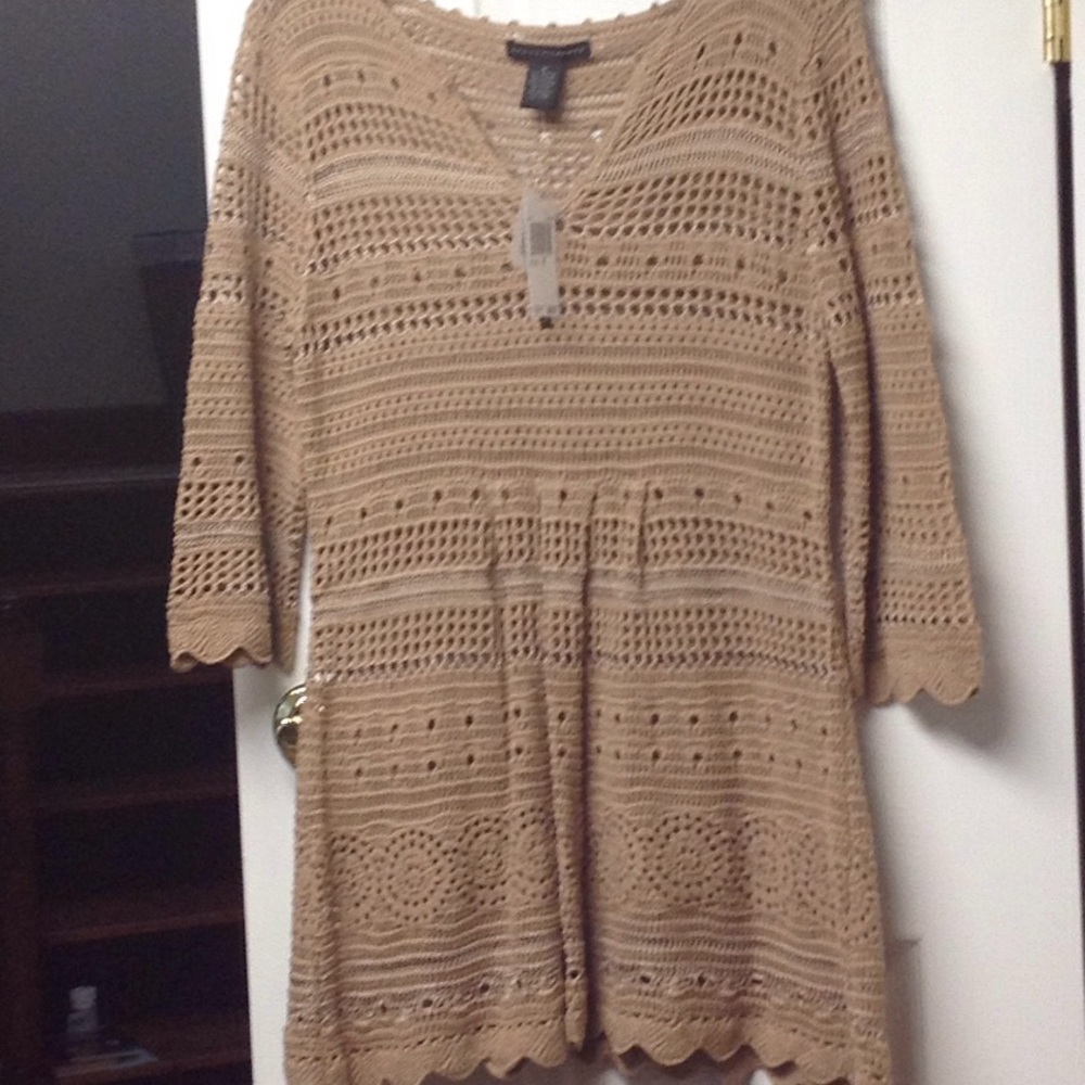 NWT TAUPE Crochet cotton sweater